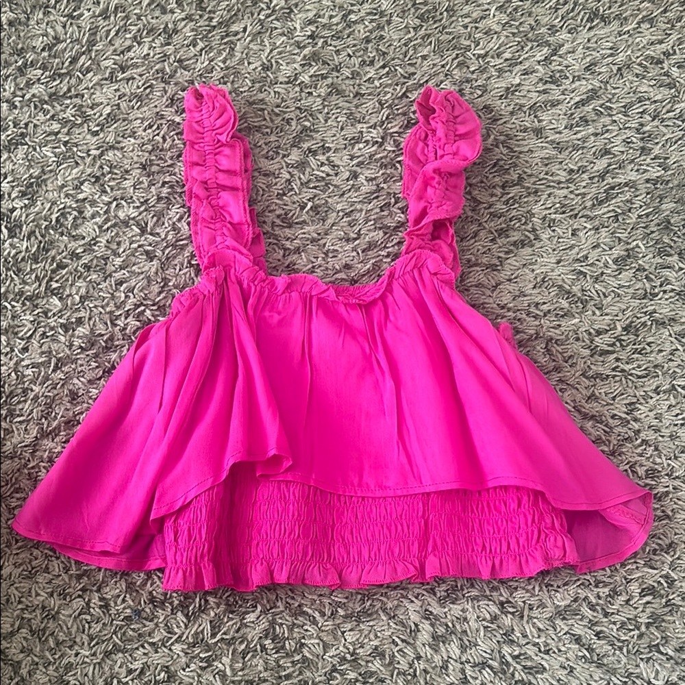 Vibrant Pink Ruffled Sleeveless Top